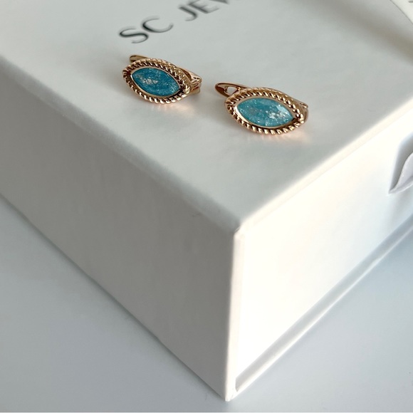 LAST ONE Drop Earrings 18k Gold Color Blue Stone Drop Luxury Jewelry - Picture 3 of 5